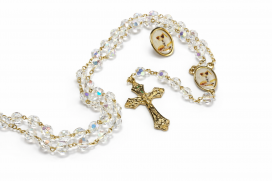 First Communion AB Crystal Rosary & Pin Set